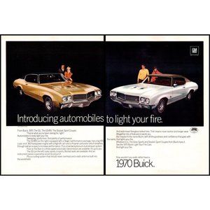 1970 Buick GS GS455 Skylark Sport Coupe 2 Page Vintage Print Ad Couple Wall Art